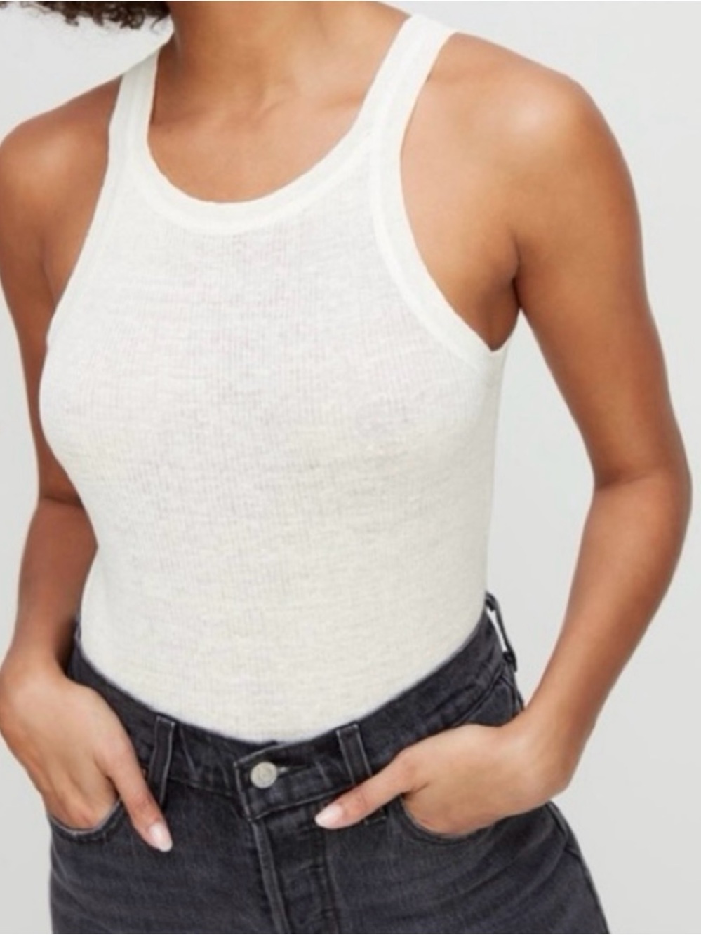 Aritzia Wilfred Free Ellison Yellow Linen Racerback Tank Top Size Large